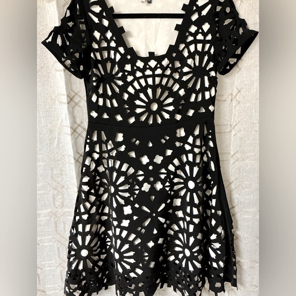 Gracia Black Fit and Flare Mini Dress Scoop Neck Cocktail - Picture 2 of 8